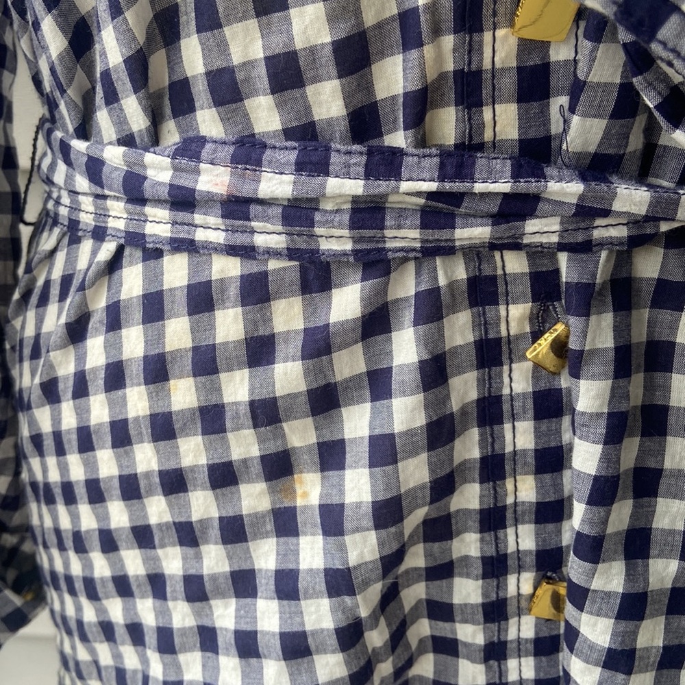 Tory Burch Blue Gingham Button Front Tie Shirt Dress - Picture 2 of 6